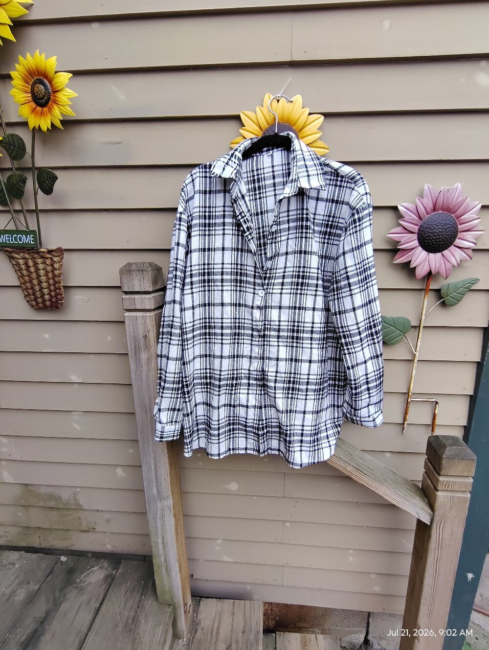 Black & White Plaid Button-Up Shirt